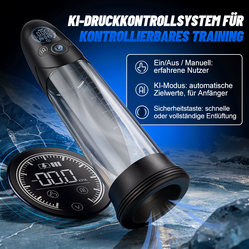BathFun Pro - KI-druckgesteuerte 9-stufige Vakuum-Trainingspumpe mit LCD-Echtzeit-Druckanzeige, 58 dB Pumpe
