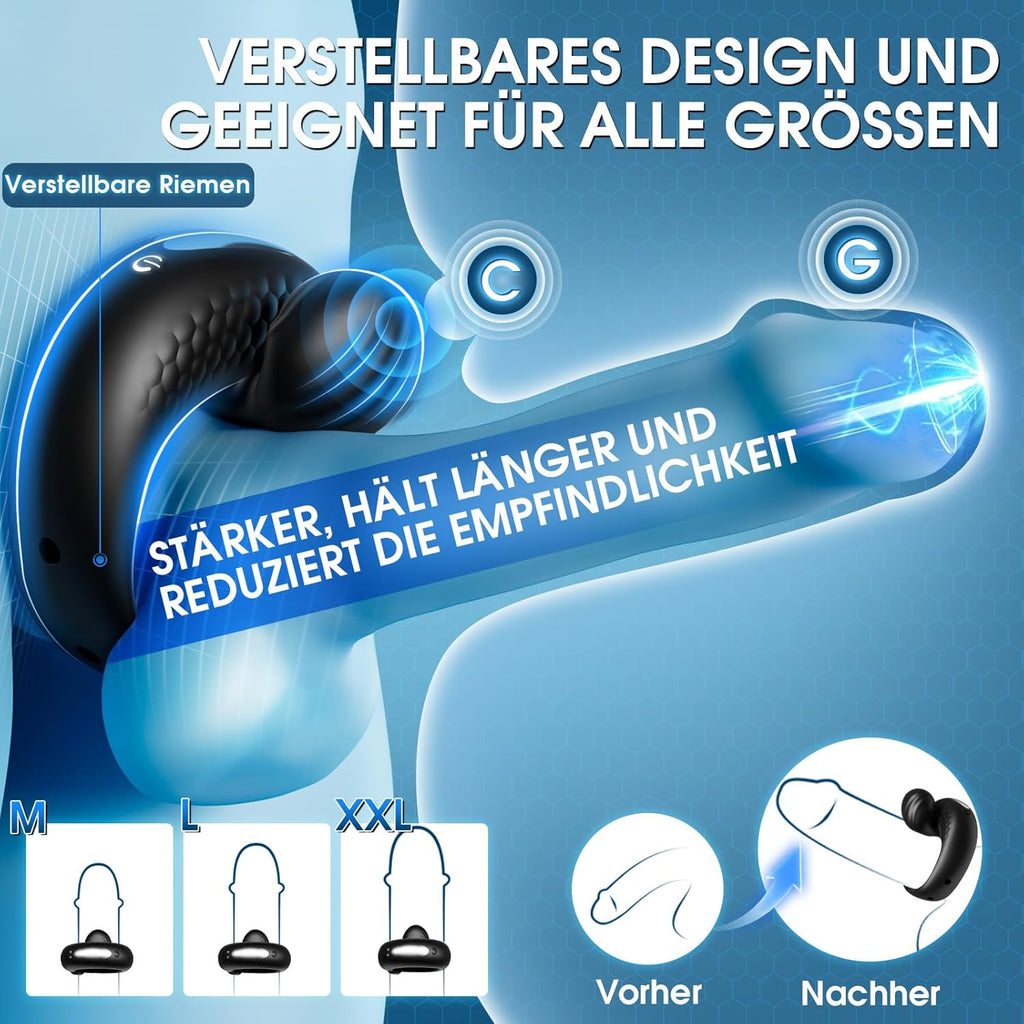Verstellbarer Penisring Vibrator Sex Spielzeug für die Männer - Silikon Cockring Penis Ring Sex Toyset für Man Erektion mit 10 Vibrationsmodi, App Perlen-Hodenring Erotisches Sexspielzeug für Paare