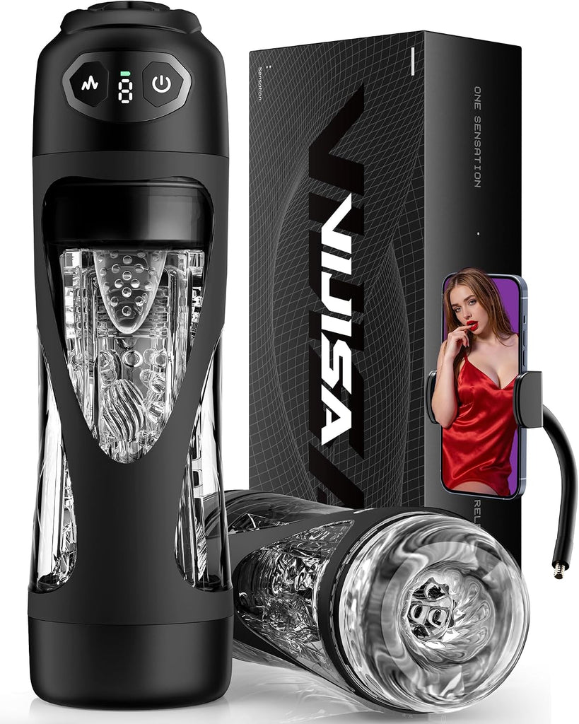 Masturbieren für Männer 7 Saug- & Vibrationsmodi Masturbator 18,03 cm Tiefe, KI Sex Spielzeug für die Männer, Elektrische Masturbatoren Druckregelung Penispumpe, Taschenmuschi mit Handyhalter Sex Toys